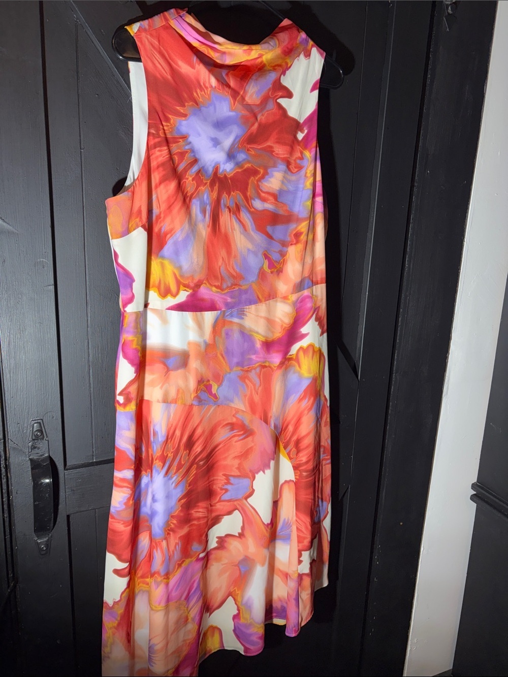 Maggy London Pink Orange Yellow Abstract Keyhole Midi Dress